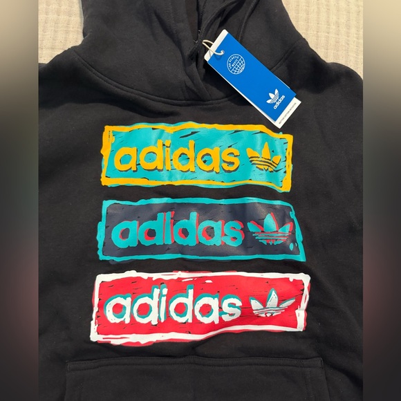 Adidas Men’s Tricolor Linear Logo Long Sleeve Black Medium Hoodie. HT7333. NWT - Picture 2 of 6